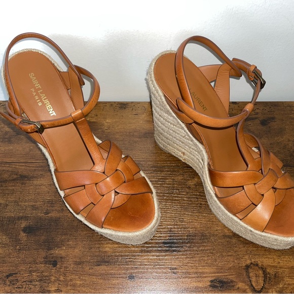 Saint Laurent Tribute Espadrilles Wedge in smooth leather – Amber - NWOB - Picture 6 of 8